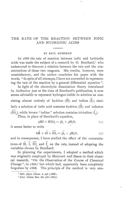 The Rate of The: Reaction Between Iodic and Hydriodic Acids