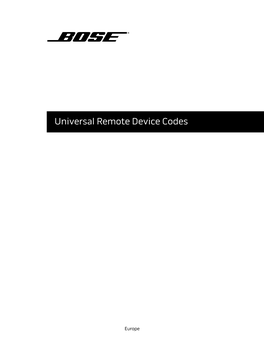 Universal Remote Device Codes