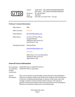 UTD Syllabus PSY4344 Fall15