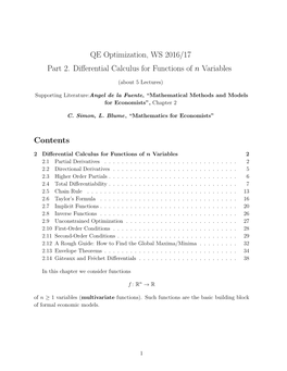 QE Optimization, WS 2016/17 Part 2. Differential Calculus for Functions