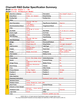 Charvel® R&D Guitar Specification Sheet