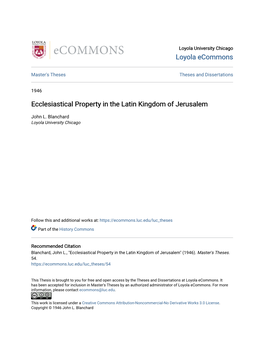 Ecclesiastical Property in the Latin Kingdom of Jerusalem