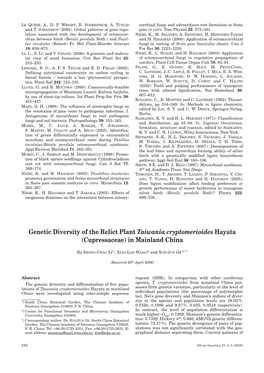 Genetic Diversity of the Relict Plant Taiwania Cryptomerioides Hayata (Cupressaceae) in Mainland China