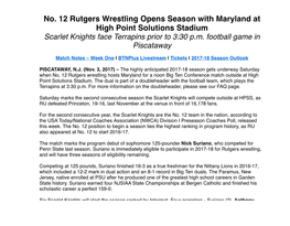 No 12 Rutgers Wrestling Opens Season with Maryland at High Point