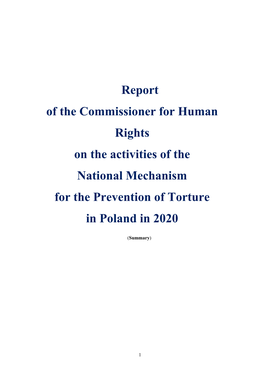 Report of the Commissioner for Human Rights on the Activities of the National Mechanism for the Prevention of Torture in Poland in 2020