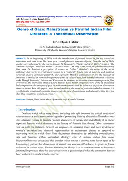 Mainstream Vs Parallel Indian Film Directors: a Theoretical Observation