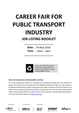 Career Fair for Public Transport Industry Job Listing Booklet