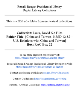 Collection: Laux, David N.: Files Folder Title: [China and Taiwan- NSSD 12-82 – U.S