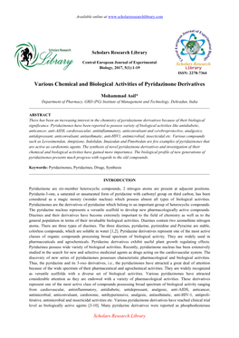 Various Chemical and Biological Activities of Pyridazinone Derivatives