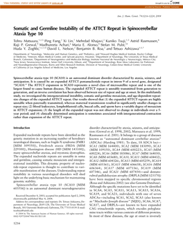 Somatic and Germline Instability of the ATTCT Repeat in Spinocerebellar