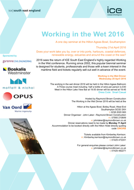 Working in the Wet 2016 a One Day Seminar at the Hilton Ageas Bowl, Southampton