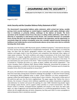 Arctic Security and the Canadian Defence Policy Statement of 2017