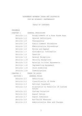 Agreement Between Japan and Australia for an Economic Partnership