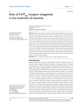 Role of 5-HT Receptor Antagonists in the Treatment of Insomnia