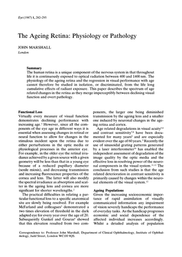 The Ageing Retina: Physiology Or Pathology