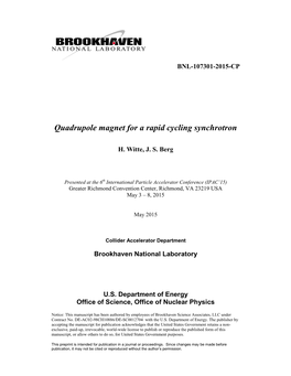 Quadrupole Magnet for a Rapid Cycling Synchrotron