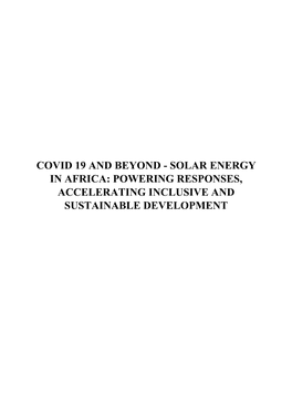 Solar Energy in Africa: Powering Responses, Accelerating Inclusive and Sustainable Development