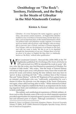 Ornithology on “The Rock”: Territory, Fieldwork, and the Body in the Straits of Gibraltar in the Mid-Nineteenth Century