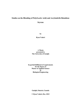 Studies on the Blending of Poly(Lactic Acid) and Acrylonitrile Butadiene