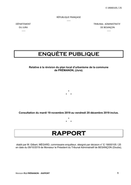 Rapport Du Commissaire-Enquêteur