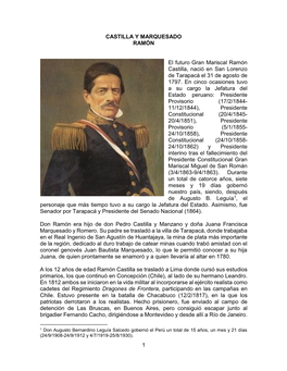 1 CASTILLA Y MARQUESADO RAMÓN El Futuro Gran Mariscal Ramón Castilla, Nació En San Lorenzo De Tarapacá El 31 De Agosto De 17