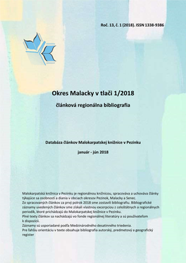 Okres Malacky V Tlači 1/2018 Článková Regionálna Bibliografia