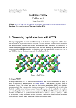 Solid State Theory 1. Discovering Crystal Structures with VESTA