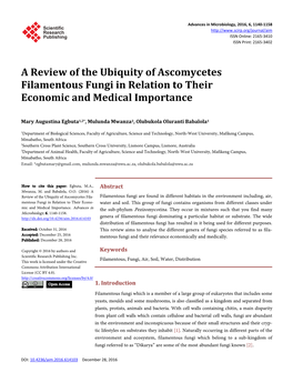 A Review of the Ubiquity of Ascomycetes Filamentous Fungi in Relation to Their Economic and Medical Importance