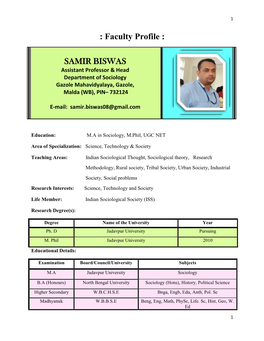 Faculty Profile : SAMIR BISWAS