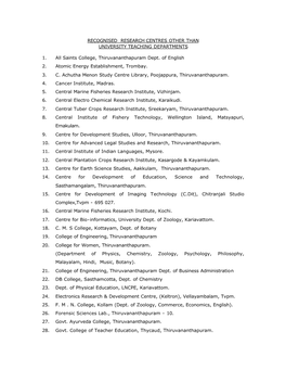 Recognised Research Centres Other Than University Teaching Departments