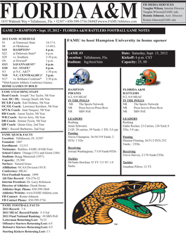 FAMU to Host Hampton University in Home Opener GAME #3 Date