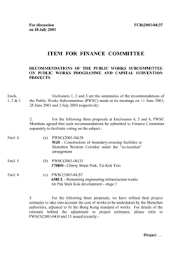 Item for Finance Committee