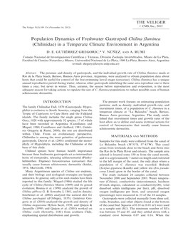 Population Dynamics of Freshwater Gastropod Chilina Fluminea (Chilinidae) in a Temperate Climate Environment in Argentina