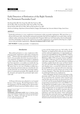 Early Detection of Perforation of the Right Ventricle by a Permanent Pacemaker Lead