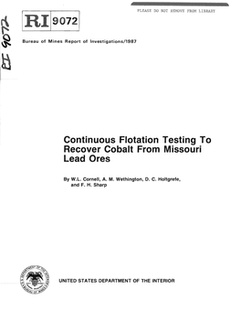 Continuous Flotation Testing to Recover Cobalt from Missouri Lead Ores