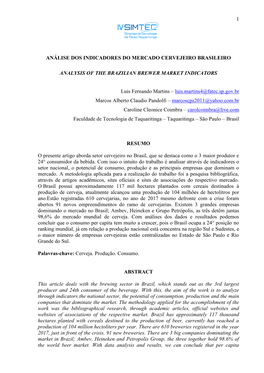 Análise Dos Indicadores Do Mercado Cervejeiro Brasileiro