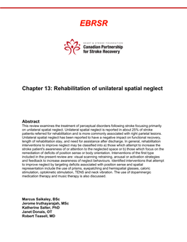 Chapter 13: Rehabilitation of Unilateral Spatial Neglect