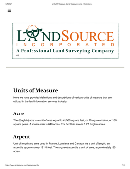 Units of Measure - Land Measurements - Definitions 