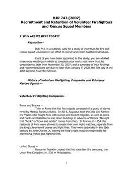 Recruitment and Retention of Volunteer Firefighters and Rescue Squad Members