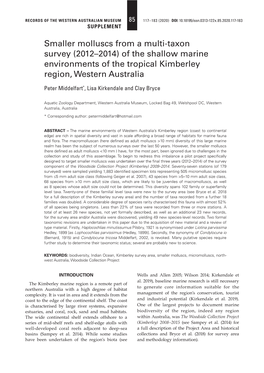 Smaller Molluscs from a Multi-Taxon Survey (2012–2014) of the Shallow Marine Environments of the Tropical Kimberley Region, Western Australia