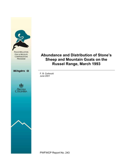 Abundance and Distribution of Stone's Sheep and Mountain Goats on The
