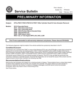 Service Bulletin PRELIMINARY INFORMATION