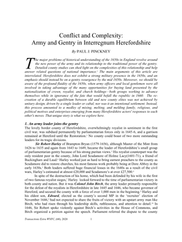 Conflict and Complexity: Army and Gentry in Interregnum Herefordshire