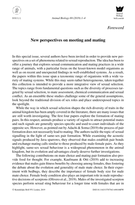 Foreword New Perspectives on Meeting and Mating