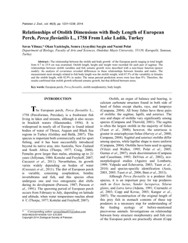 Relationships of Otolith Dimensions with Body Length of European Perch, Perca Fluviatilis L., 1758 from Lake Ladik, Turkey