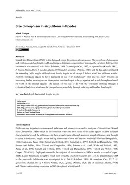 Size Dimorphism in Six Juliform Millipedes