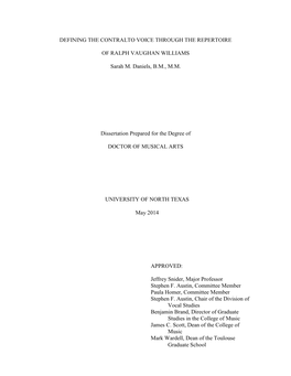 Defining the Contralto Voice Through the Repertoire of Ralph Vaughan