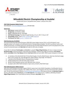 Mitsubishi Electric Championship at Hualalai Hualalai Golf Course | Ka'upulehu-Kona, Hawaii | January 19-23, 2021