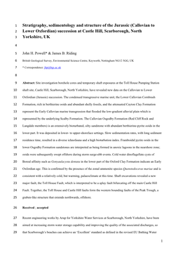 Stratigraphy, Sedimentology and Structure of the Jurassic (Callovian to 2 Lower Oxfordian) Succession at Castle Hill, Scarborough, North 3 Yorkshire, UK
