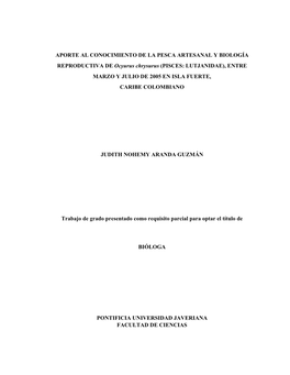 Aporte Al Conocimiento De La Pesca Artesanal Y Biología